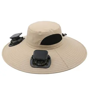 ide-brimmed solar-powered outdoor fishing hat with built-in fans for men, suitable for temperature-sensitive workers, lightweight headwear, adjustable hood, reinforced stitching, premium fabric, and features a cooling effect. Perfect for summer travelers
