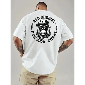 Bad Choices Make Good Stories Chimpanzee Print Men's Fitted Knit T-shirt, Menswear