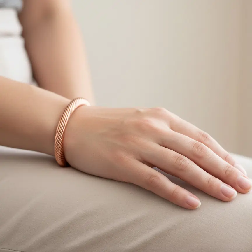 Unisex Simi-hollow Wired Neodymium Magnet Shiny Copper Twisted Bangle