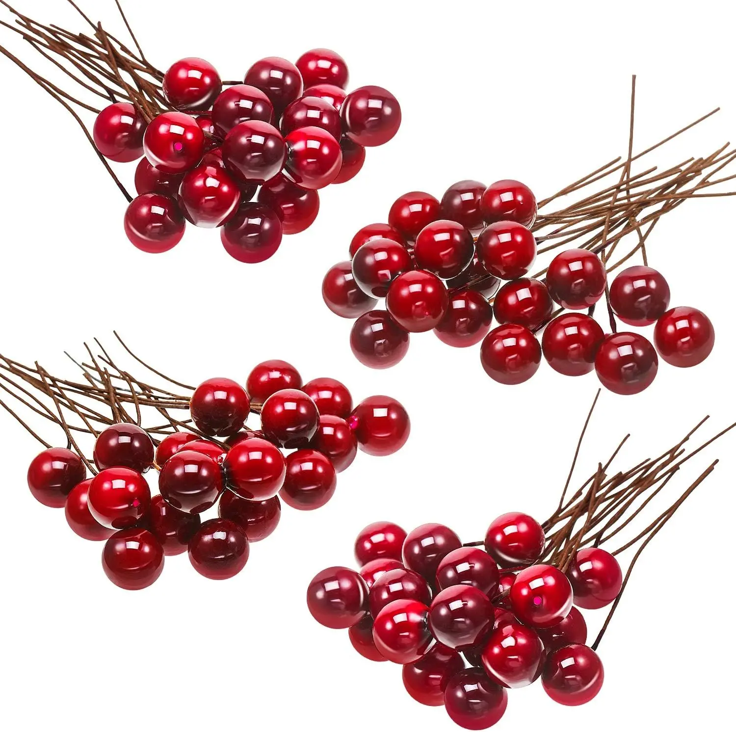20 PCS Artificial Holly Berries – Mini 10mm Fake Berries on Wire for Christmas Tree, Wreath, Garland & DIY Holiday Crafts