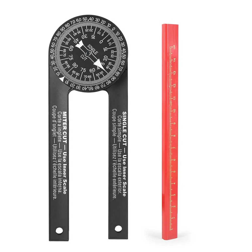 Carpenter Angle Finder, Woodworking Square Protractor, Miter Saw Protractor with Level and Marking Pencil, Measuring Tool Set, Hand Measuring Tools