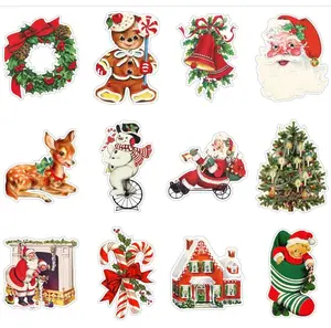 12PCS Vintage Christmas Cutout Home Decoration, Santa Claus Snowman Cutout Decor, Large Size Christmas Cutouts Cardstock, Retro Christmas Cut-Outs Cardboard, Winter Holiday Party Decorations