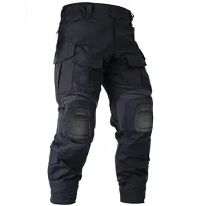 Men'S Outdoor Tactical Pants (With Knee Pads) Camouflage Overalls Hiking Pants No Belt Black Sport Protective Gear