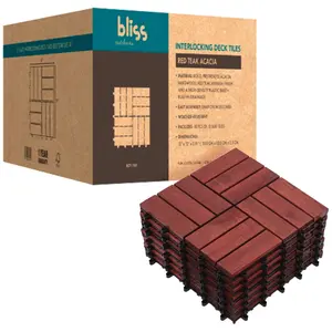 Bliss Outdoors Hardwood 12-Slat Interlocking Wood Deck Tiles, Red, Set of 10