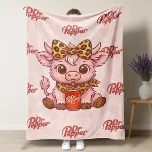 Cartoon Cute Highland Cow Pattern Blanket, Soft Warm Throw Blanket, Cozy Lightweight Nap Blanket, Ideal for Home Office Travel Camping Gifts, Happy Blanket Gifts