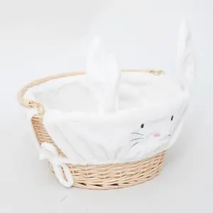 Small Easter Basket, Handwoven Wicker Easter Bunny Basket with Handle and Detachable Liner, Cute-Easter Basket for Boys and Girls (Small)