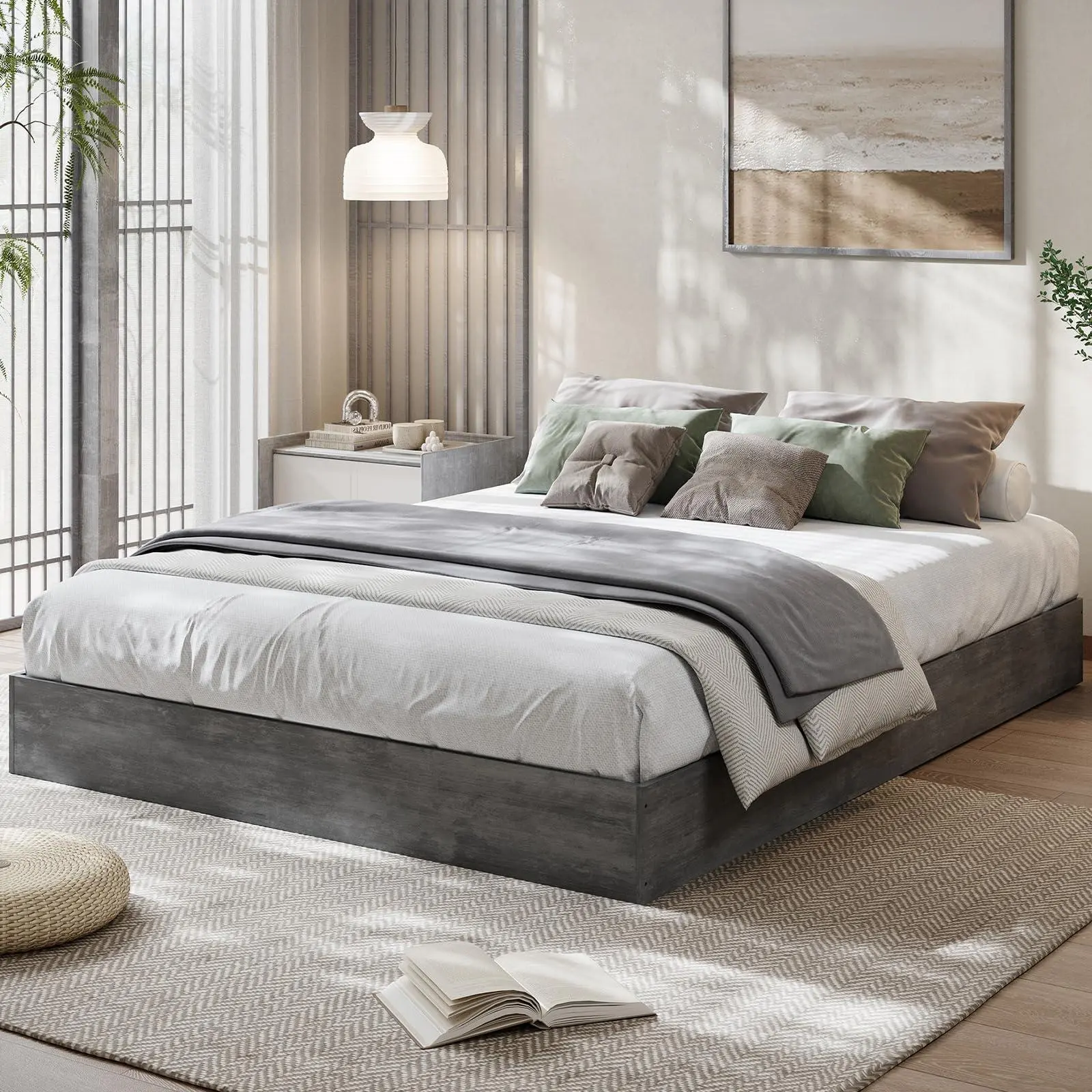 King Size Wood Platform Bed Frame,Wooden Bed Frame Without Headboard, Wood Slat Support,No Box Spring Needed, Easy Assembly