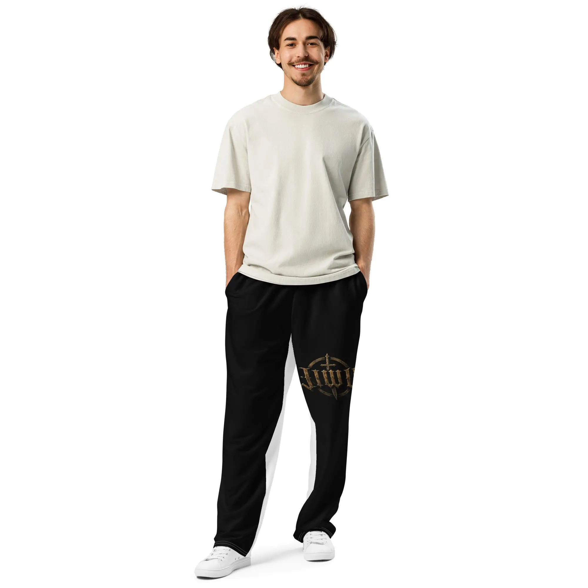 JIWU WARRIOR PREMIUM WIDE LEG JOGGERS - BLACK/GOLD CHRISTIAN FITNESS GEAR