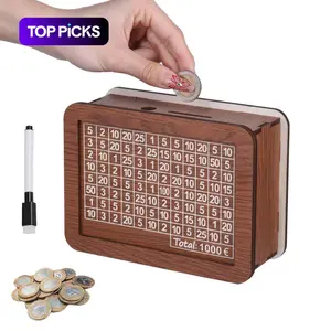 1PC Wooden Creative DIY Money Saving Piggy Bank, Reusable Money Saving Box with Marker Pen, Home Ornament, Home Decor Accessory, Ideal for Home, Office, Dormitory & School, Decoration #TOP PICKS