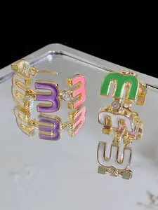 1pair Copper Simple And Stylish Colored Drip Oil Letter Earrings