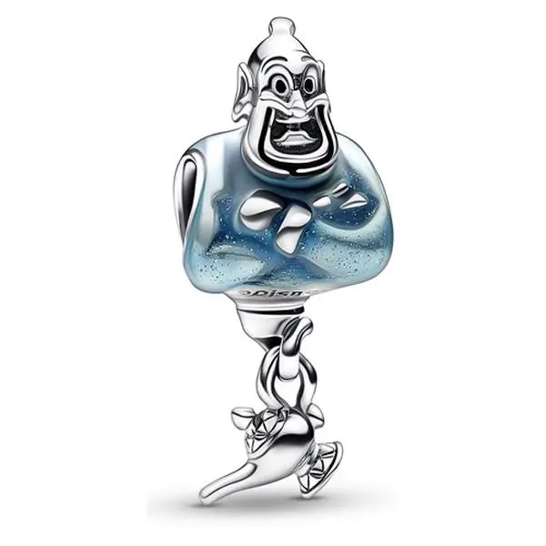 Pandora Disney Aladdin Unisex Genie & Lamp Charm, Charms & Pendants with Attached Dangling Lamp, Enamel Detail & Characteristic Glittering Blue Enamel Details 792348C01, Attached To A Dangling Lamp