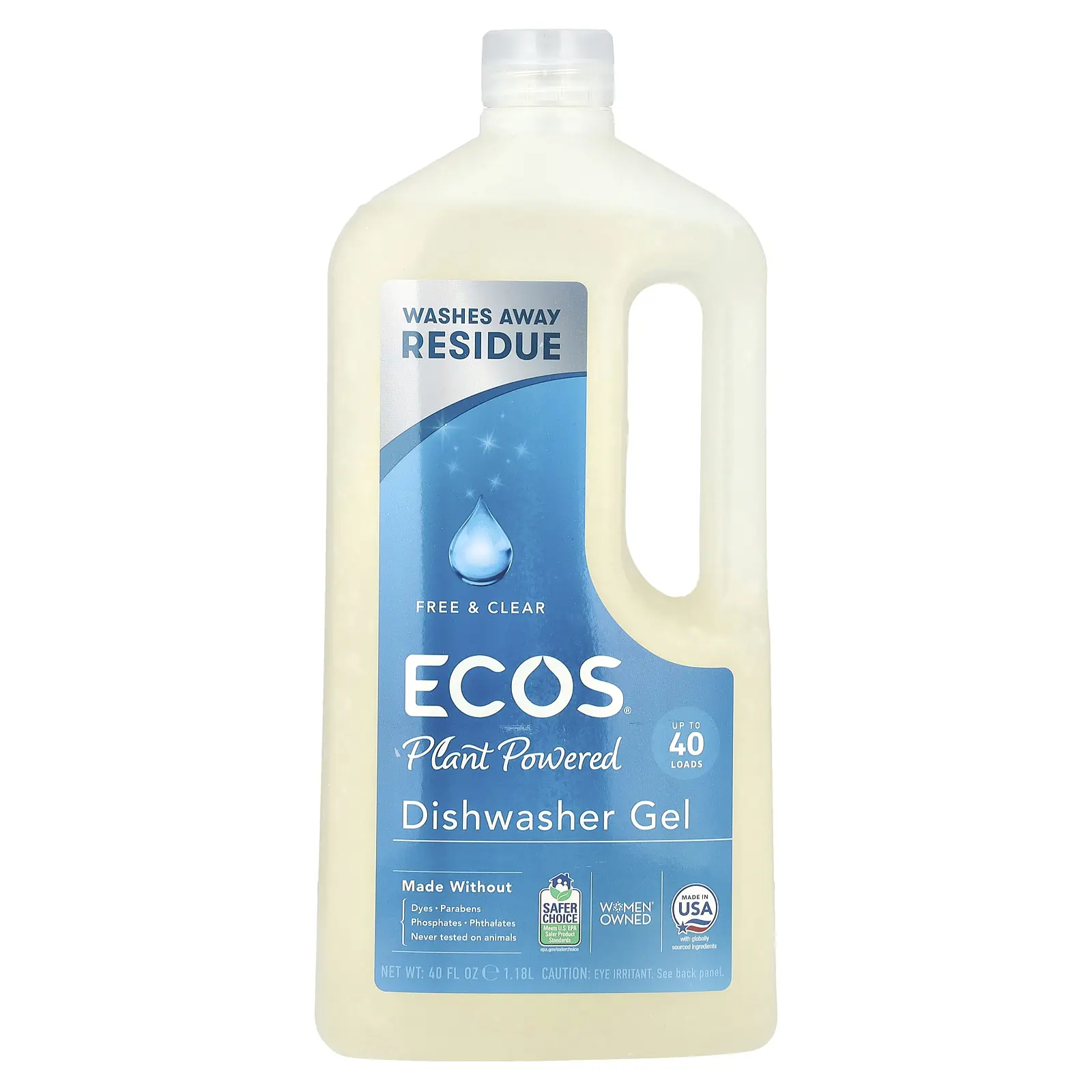 Ecos®, Plant Powered Dishwasher Gel, Free & Clear, 40 fl oz (1.18 L)