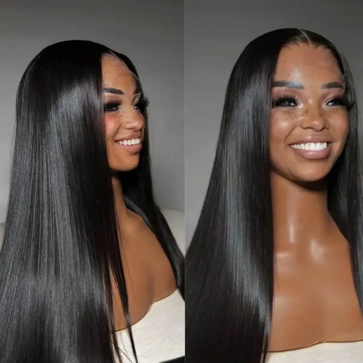 Long Silky Straight Synthetic Lace Front Wig Natural Black Pre Plucked Hairline Heat Resistant Synthetic Fiber Glueless Lace Front Wigs Daily Wear Wig For Women