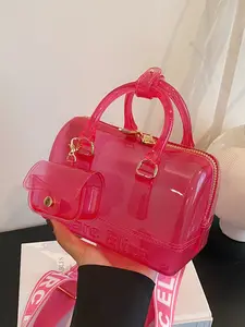 Ladies' Transparent Jelly Handbag, Fashionable Simple Casual Solid Color Satchel Bag, Hand Shoulder Bag, Versatile Daily Commuting School Street Use