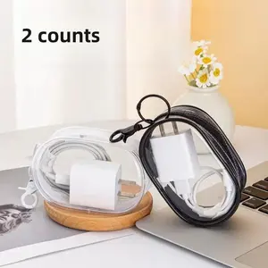 Portable Mini Clear Zipper Storage Bag, Multifunctional Storage Bag for Earphone & Charger, Travel Accessories with Keychain Ring