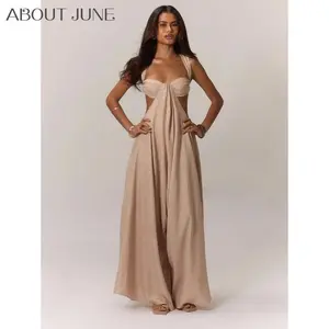 Bohemian Style Tie Strap Trendy Jumpsuit Casual Pleated Wide-Leg Summer Vacation Beachwear
