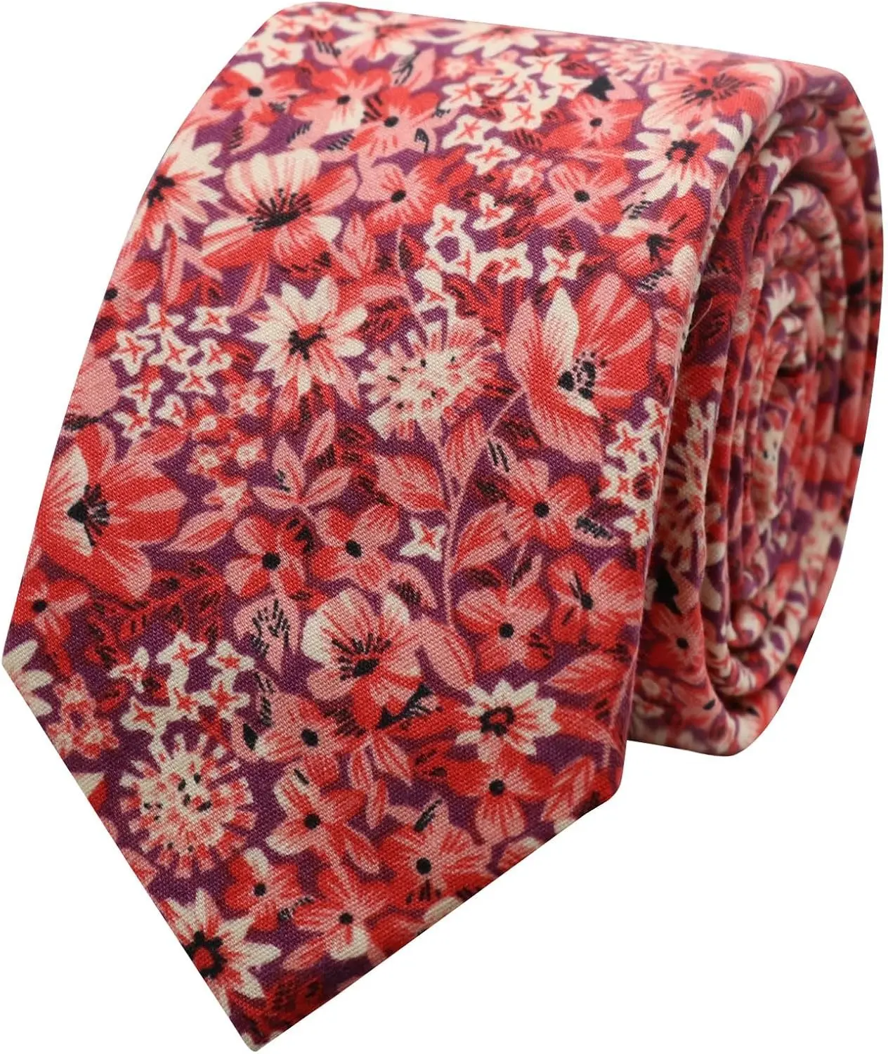 Floral Ties Skinny Tie for Men, Cotton Mens Neckties for Weddings | 2.56'', floral, slim, soft and comfortable, men's neckties for casual, business, party, daily, dating