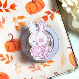 Creepy Cute Stitched Pink Bunny MagSafe Phone Grip, Magnetic Goth Rabbit Pop Socket, Kawaii Kindle Holder Gift