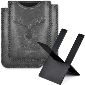 3 Pieces Black Stainless Foldable Cigar Stand Holder with Travel PU Leather Case,Lightweight Steel Portable Cigar Cigarette Display Shelf Tray