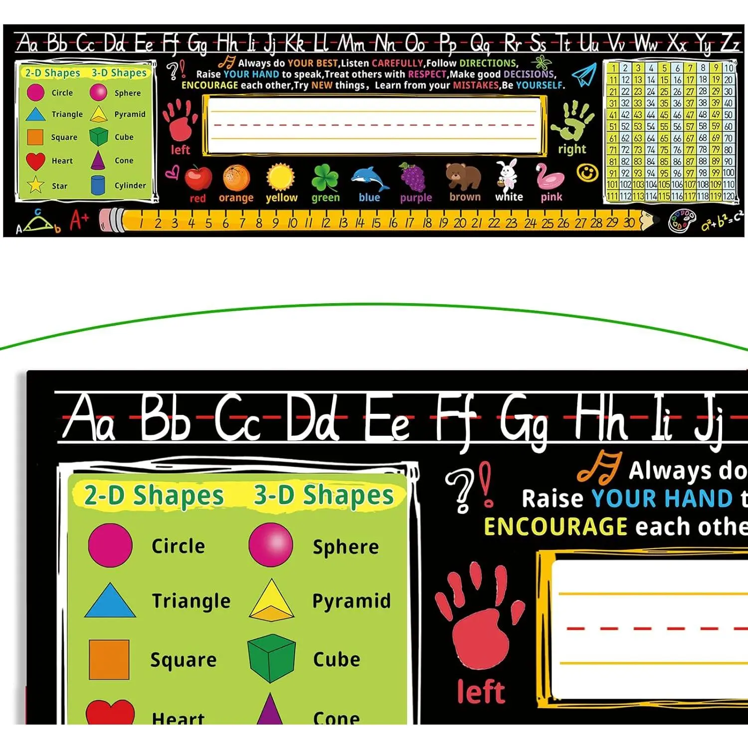 17.3 x 5 Inch Self Adhesive Name Tags for Classroom Student Desks,Multipurpose Manuscript Name Plates with Alphabet Letters,Class Rules(24 Pack)