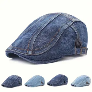 Vintage Washed denim beret - Lightweight Non-Stretch Adjustable newsboy cap, Machine Washable Denim Hat for Men & Women, Casual Outfits, Themed Events - Vintage Jeans-like Beret, Unisex Fashion Accessory, Distressed Fashion, Breathable Fabric, Spring Summ