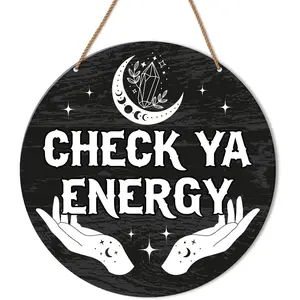 Check Ya Energy Door Sign, Funny Welcome Sign for Front Door Porch, Meditation  Door Sign  Witchy Wall Decorations Gothic House Decor