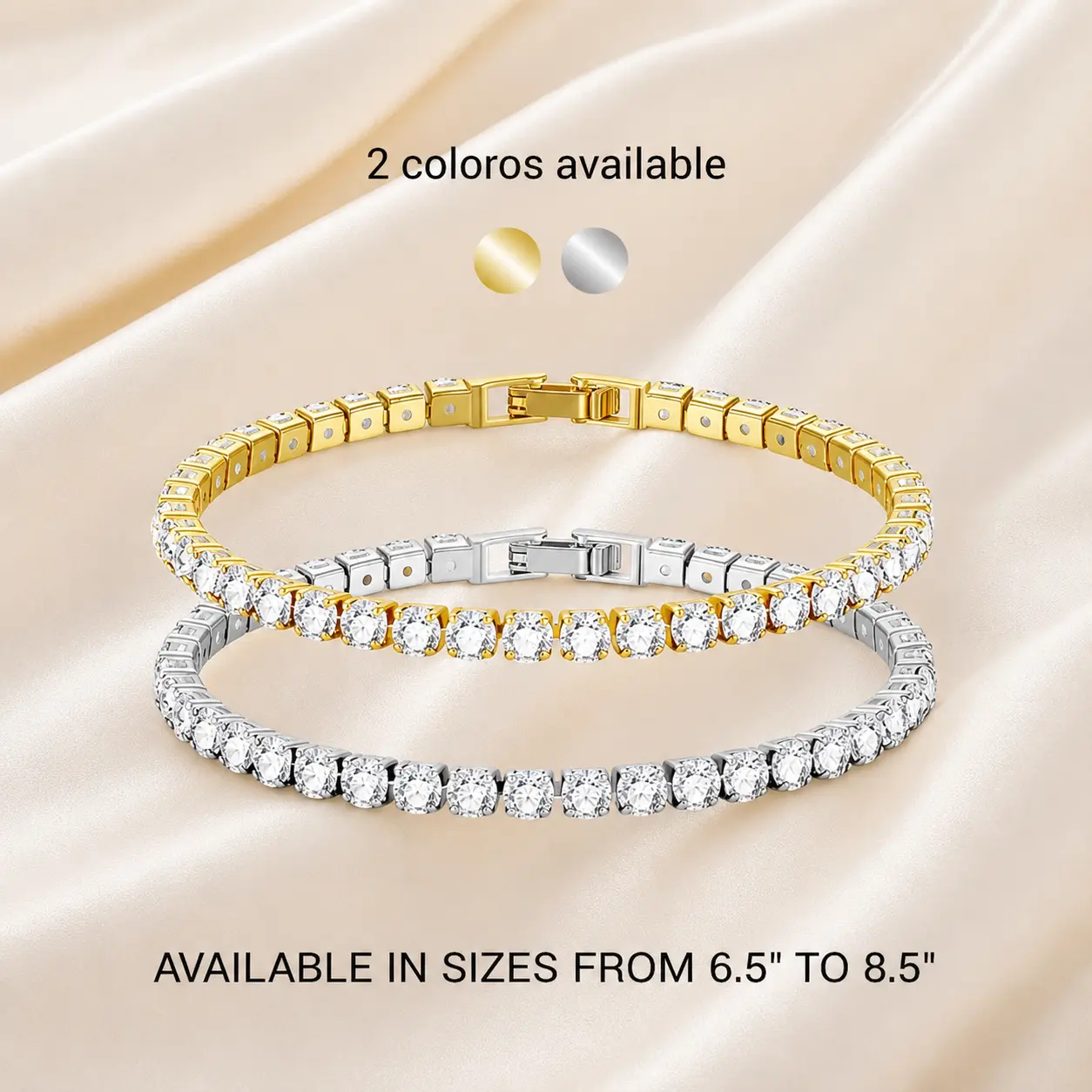 Gold Plated Tennis Bracelet with 4mm Cubic Zirconia, Gold Aesthetic Jewelry for Women, Adjustable 6.5-8.5 Inch for Bracelet Stacking and Special Events, April Birthstone Gift, Arm Candy Accessories, Bling Effect, Adjustable Size