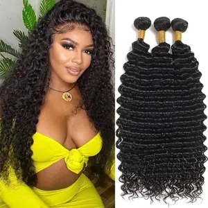 Deep Wave Human Hair Bundles Brazilian Hair Weave Bundles 30 32 Inch Deep Curly Hair 1 Bundles Raw Hair Extensions