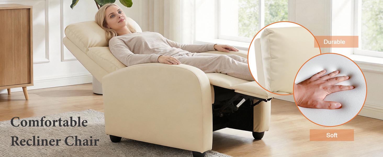 Massage Recliner Chair for Living Room, PU Leather Single Sofa with Lumbar Vibration Massage, Adjustable 90°-160° Ergonomic Home Theater Recliner with Side Pocket, 275 LBS Capacity