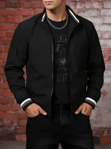 Men’s jacket, lightweight windbreaker with ribbed cuffs, casual full-zip baseball jacket, suitable for commuting, street style, and everyday wear, appropriate for all occasions, wearable year-round.