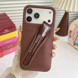 Phone Case for iPhone 17 Pro Max Air 16 15 14 13 12 11 Pro Max Plus Soft Silicone Bumper with Box Lipstick Holder Protection