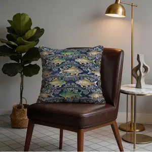 1 Pack 18×18 Inch Koi Fish Printed Throw Pillow with Invisible Zipper, Japanese Style Decorative Cushion for Couch, Sofa, Bed, Living Room and Bedroom, HD Digital Print, Fade-Resistant Soft Pillow