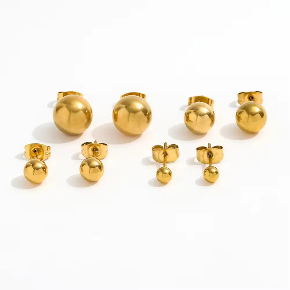 18k Gold Plated Ball Stud Earrings | Tiny Gold Studs | 4mm 6mm 8mm 10mm Gold Ball Studs | Small Stud Earrings