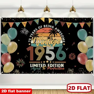 1pc 2D Flat banner -, - A Banner , for Celebrating a Th Birthday for Men, Featuring a Joyful Th Birthday Backdrop for Party Favors, with a Vintage Design from a Rainbow Theme