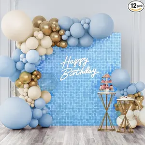 Shimmer Wall Backdrop Baby Blue Square Sequin Wall Panel Backdrop Decor for Wedding, Anniversary, Birthday, Party