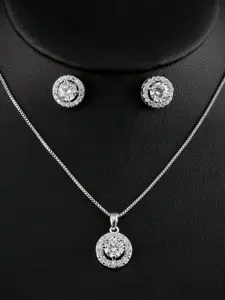 1set Round Halo Cubic Zirconia 3‑Piece Jewelry Set, Dainty Pendant Necklace & 2Pcs Stud Earrings, Shiny Silver‑Plated Fashion Accessory for Women, Daily Wedding Party Dating Gift, Viral Trendy Jewelry, Necklaces Earrings Set