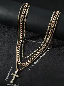 Vintage Style Rhinestone Cross Pendant Necklace, Alloy Chain, Trendy Lockbone Jewelry for Women, Fashionable Accessory