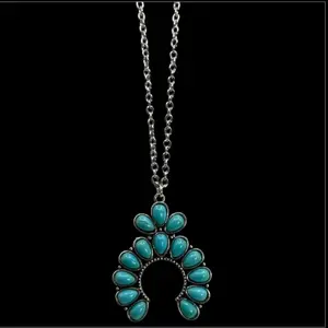 Turquoise Howlite Squash Blossom Necklace – 18" Silver Chain