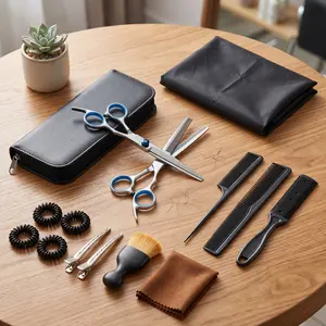 15pcs Professional Hair Cutting Scissors Kit - Titanium Stainless Steel Barber Shears Set for Men, Women & Kids - Home DIY Haircut