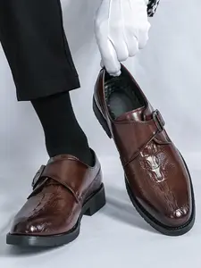 Men's Business Formal Occasion Wear Crocodile Embossed Slip on Dress Shoes, Fashionable Pointed Toe Shoes for Party, Daily Clothing Decor for Men