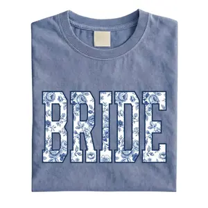 Bride Comfort Colors Shirt Blue Floral T-shirt Future Mrs Wedding Gift Bridal Party Bachelorette Engagement Tee For Her Fiance Bride-to-be Soft Cotton Crewneck Top Aesthetic Custom Present Unique Shower Getting Ready Outfit Something Blue