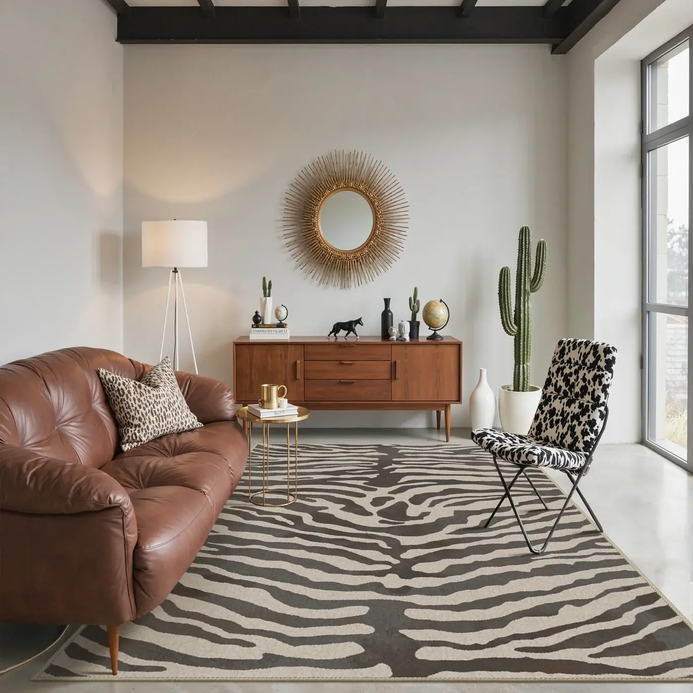 【Back To School】GENIMO Zebra Area Rugs for Living Room, Machine Washable Animal Rug Foldable Ultra-Thin Indoor Non Slip Brown Carpet Print Mat,Bedroom/Dining Room/Home Office,Zebra