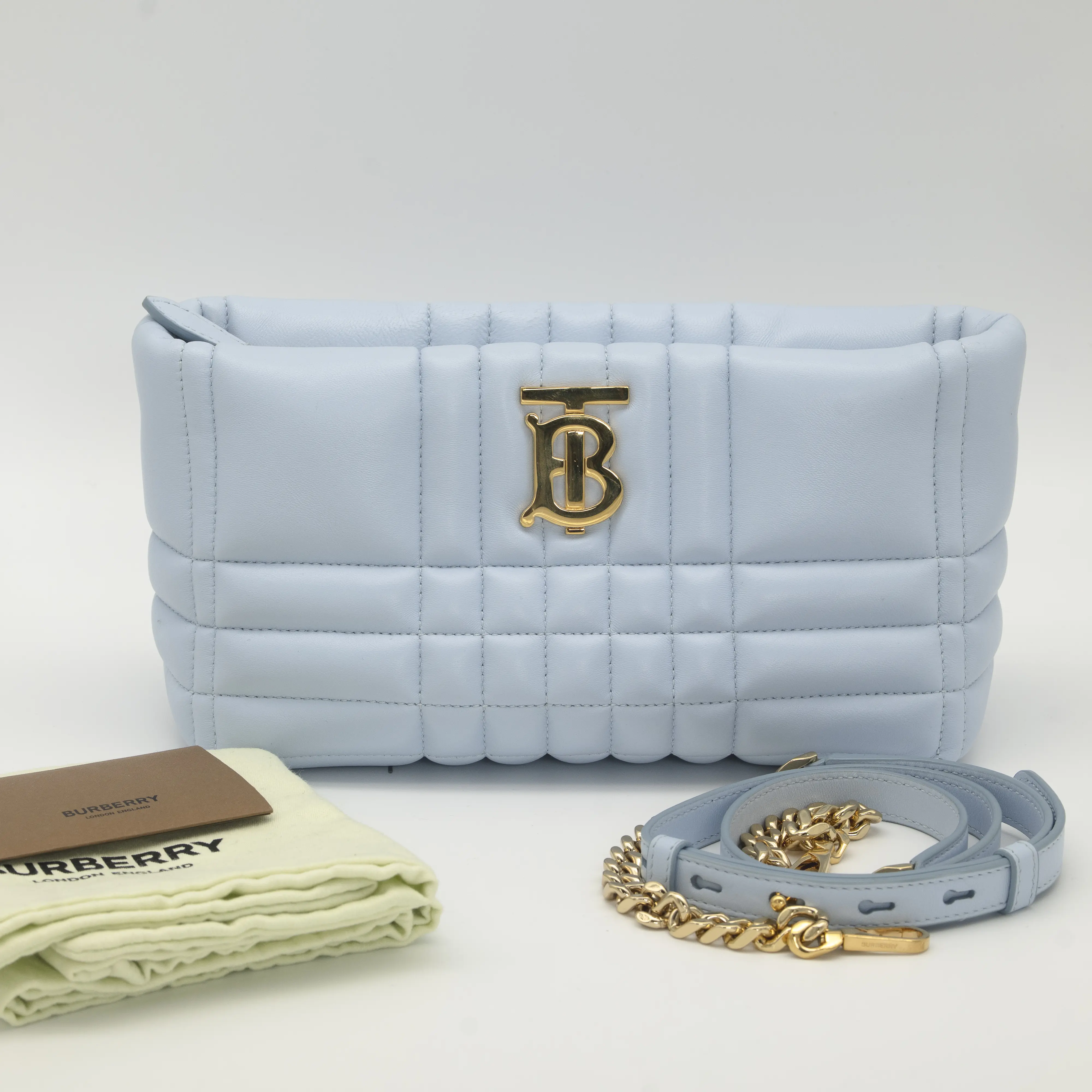 Pre-owned BURBERRY Lambskin Crossbody Bags Soft Lola 2 Way Clutch with Strap Baby Blue