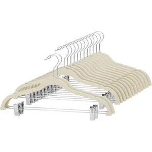 Skirt Hangers - Pack of 24 -  Hangers with Clips Ultra Thin Non Slip  Pants Hangers Space Saving Clothes Hanger for Trouser, Skirts, Jeans, Dress (Beige)