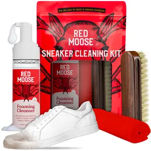 Red Moose Sneaker Cleaning Kit with Brush, Foaming Cleanser, Microfiber Cloth and Bag – Shoe Cleaner Kit for Sneakers, Leather, Nubuck, Canvas, White Sneaker Cleaner for Jordans – Clean & Condition Footwear Comfort Multicolor Mesh