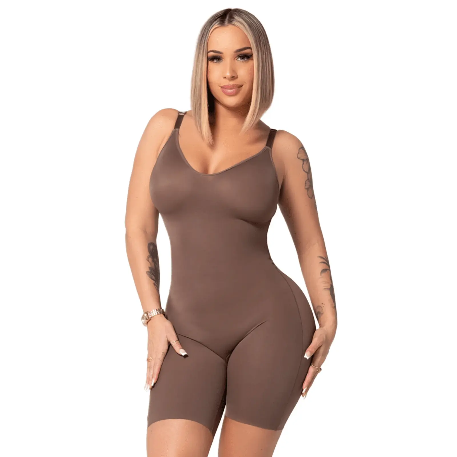 SILUET Women's Basic Colombian Fitted Shapewear Bodysuit DQ01L3 - Soft Smooth Fabric, Tummy Control, Built-In Bra, Compression, Adjustable Straps, Zipper, Everyday & Formal Wear