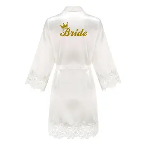 Bridesmaid Robes Rose Gold Bride Robe Wedding Bridesmaid Gift Satin Lace Robe Bridal Dressing Gown Bachelorette Party Pajamas