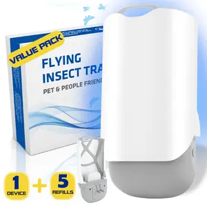 Flying Insect Trap for Indoors - Bug Catcher for Home, Plug-in Fly Bug Zapper with Effective Blue Light to Fruit Flies, Moths, Gnats, Mosquitoes,House Flies(1 Device+5 Refills)