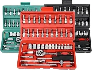 46 Pieces Mechanic Tool Kit,1/4” Dr. Socket Ratchet Wrench Set Bit Sockets Extension Bar,Metric Mechanical Tool Kit for Auto Repairing Household