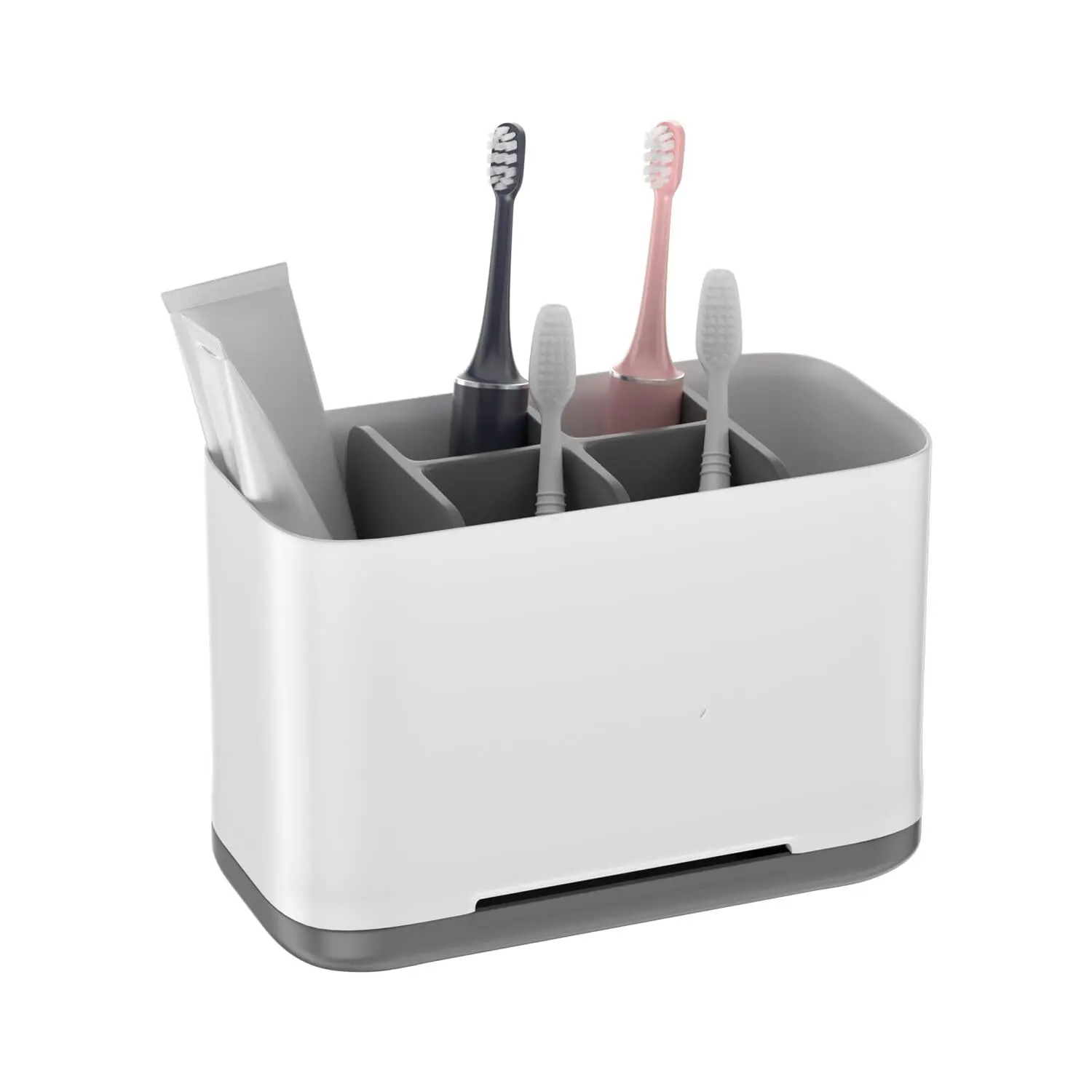 Toothbrush Holder Toothpaste Holder with Anti-Slip Bottom Electric Toothbrush Holder with Adjustable Dividers Large Toothbrush Caddy Organizer Storage Detachable for Bathroom Shower Family Kids